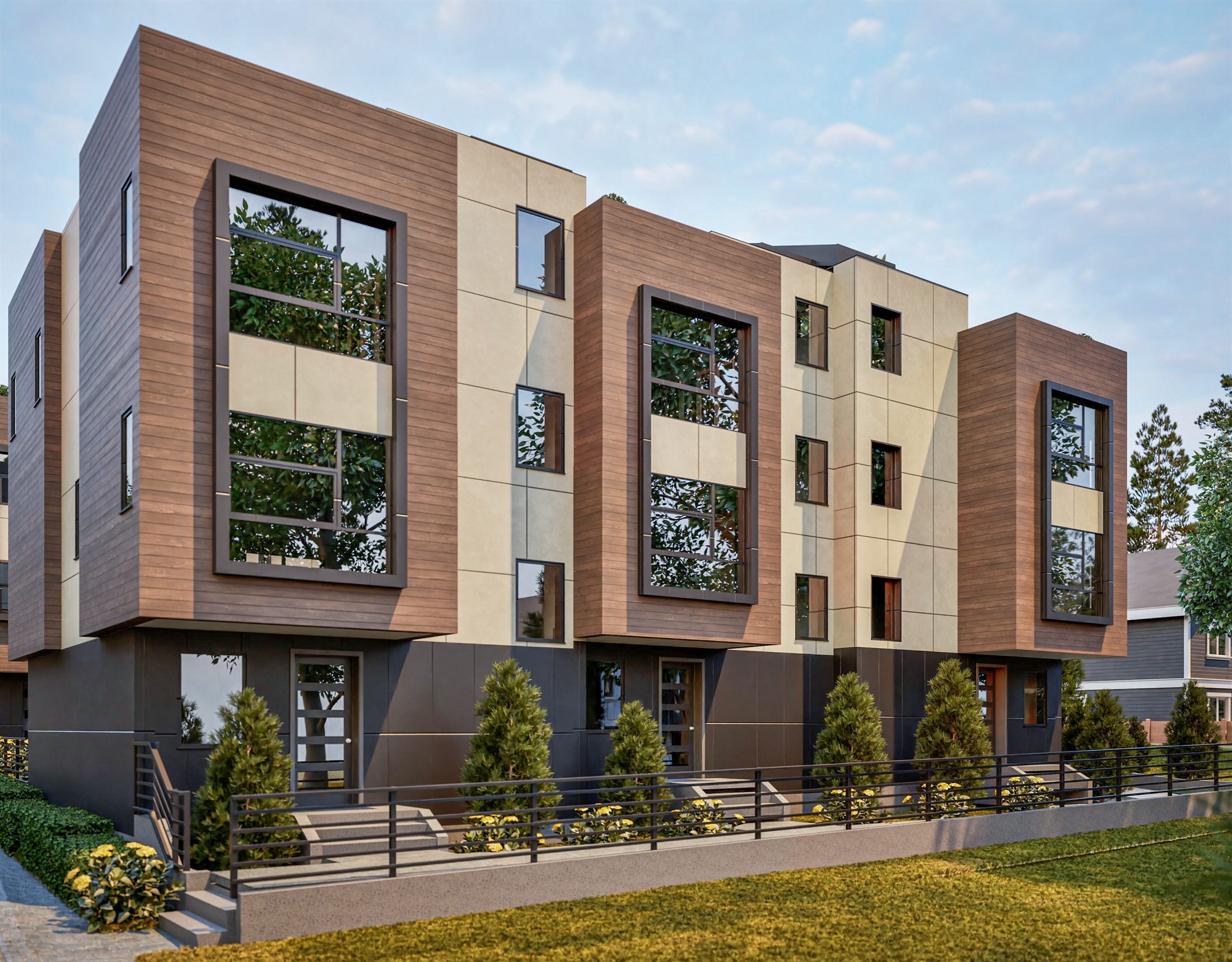 The Daisy townhomes at golden hour, Cadboro Bay